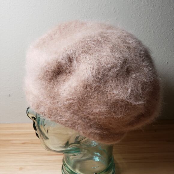 Vintage Women's Angora And Wool Fashion Baret Hat Beige Cream Winter Old Money - Picture 6 of 9